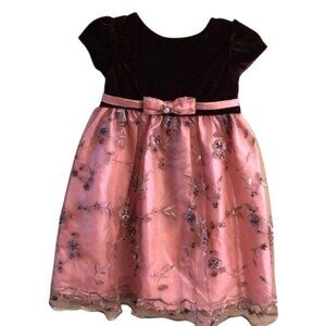 NWT Girls Laura Ashley Dress 12M - Brown Velour Top, Floral Embroidered Skirt